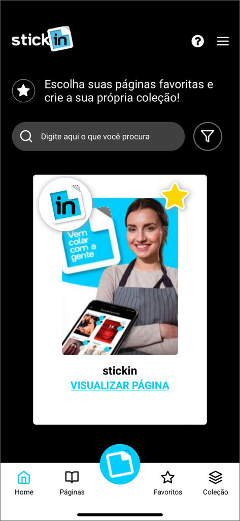 Tela de cadastro do Sistema Stickin.